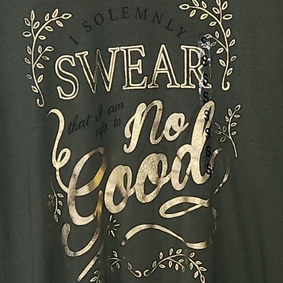 NWT HARRY POTTER T-Shirt Olive with Metallic Gold lettering size Large - Picture 7 of 8